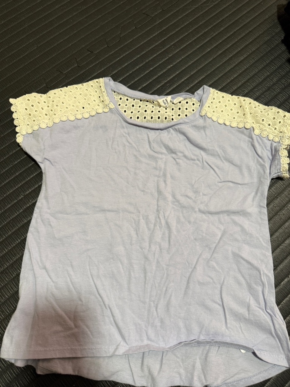 GAP Light Lavender Tee with Cream Crochet Shoulders